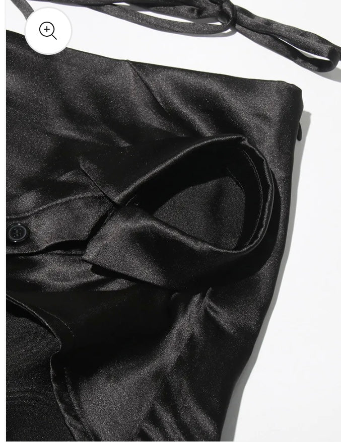 Satin Noir Collar Skirt