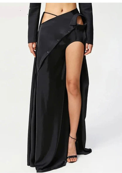 Satin Noir Collar Skirt